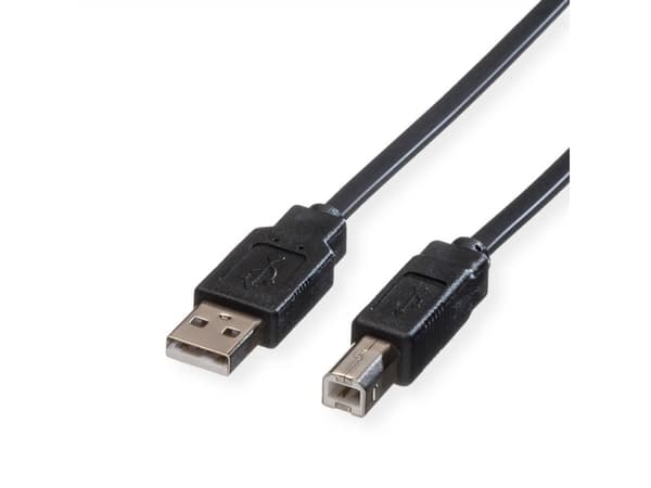 ROLINE 1.8m USB2.0-A/USB2.0-B, 1,8 m, USB A, USB B, USB 2.0, Hane/Hona, Svart