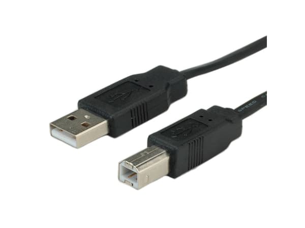 ROLINE 1.8m USB2.0-A/USB2.0-B, 1,8 m, USB A, USB B, USB 2.0, Hane/Hona, Svart