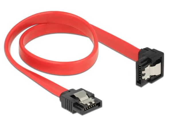 Delock - SATA-kabel - Serial ATA 150/300/600 - SATA (hane) till SATA (hane) - 30 cm - 90° kontakt, sprintlåsning - röd