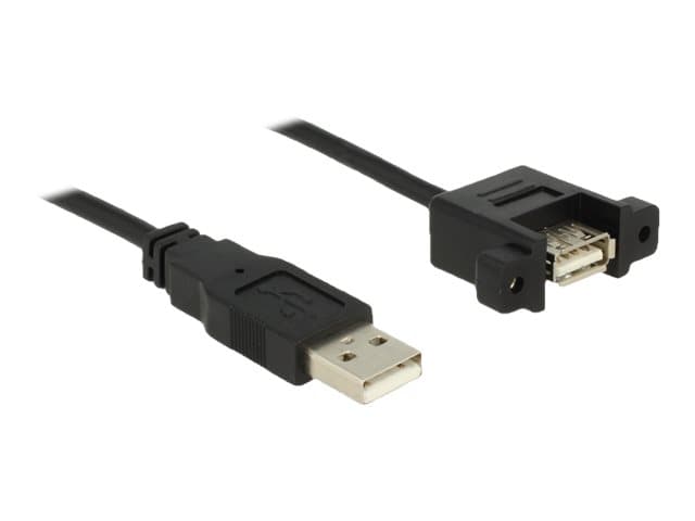 Delock - USB-förlängningskabel - USB (hane) till USB (hona) kan monteras på panel - USB 2.0 - 25 cm - svart