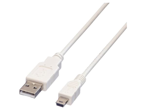 ROLINE USB 2.0 A - 5-Pin Mini, 3.0m, 3 m, USB A, USB A, Uros/uros, 480 Mbit/s, Valkoinen