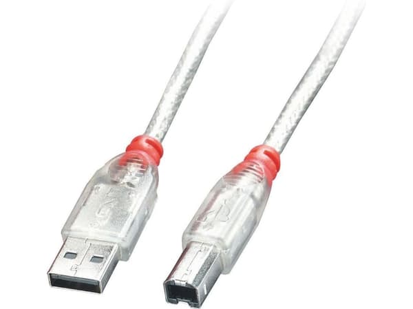 Lindy 41754, 3 m, USB A, USB B, USB 2.0, 0,48 Gbit/s, Gjennomsiktig