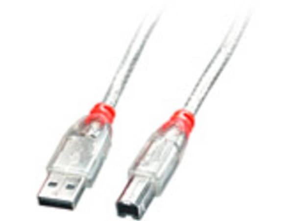 Lindy 41754, 3 m, USB A, USB B, USB 2.0, 0,48 Gbit/s, Gjennomsiktig