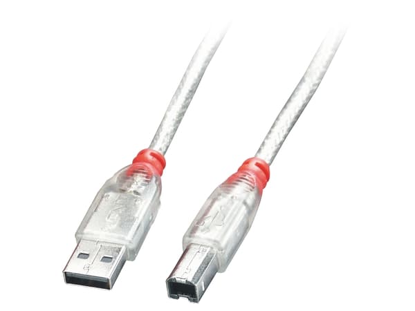 Lindy 41754, 3 m, USB A, USB B, USB 2.0, 0,48 Gbit/s, Gjennomsiktig