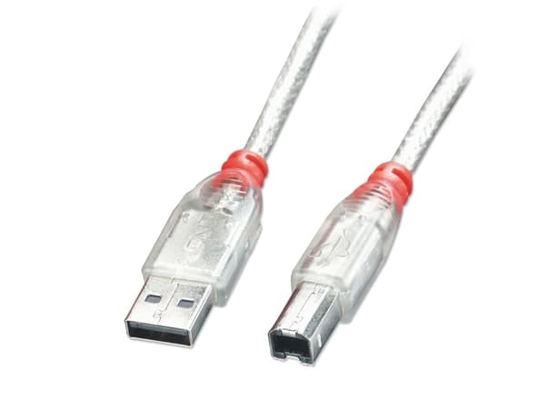 Lindy 41753, 2 m, USB A, USB B, USB 2.0, 0,48 Gbit/s, Transparent