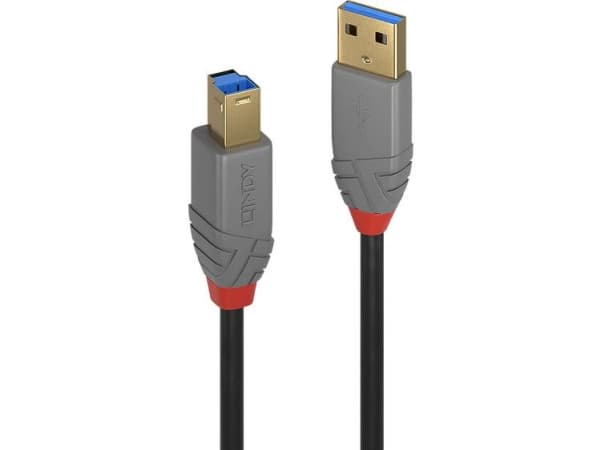 Lindy 36742, 2 m, USB A, USB B, USB 3.2 Gen 1 (3.1 Gen 1), 5000 Mbit/s, Sort, Grå