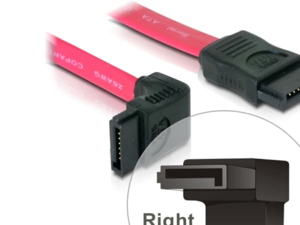 Delock - SATA-kabel - Serial ATA 150/300 - SATA (hunn) til SATA (hunn) - 50 cm - nedvinklet kontakt, rett kontakt - rød
