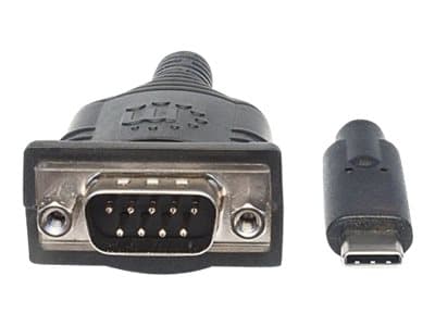 Manhattan USB-C to Serial Converter, Male to Male, USB-C to Serial/RS232/COM/DB9 Port, Prolific PL-2303RA Chip, Cable 45cm, Silver/Black, Polybag - S