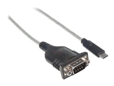 Manhattan USB-C to Serial Converter, Male to Male, USB-C to Serial/RS232/COM/DB9 Port, Prolific PL-2303RA Chip, Cable 45cm, Silver/Black, Polybag - S