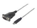 Miniatyrbild 1 av 5: Manhattan USB-C to Serial Converter, Male to Male, USB-C to Serial/RS232/COM/DB9 Port, Prolific PL-2303RA Chip, Cable 45cm, Silver/Black, Polybag - S
