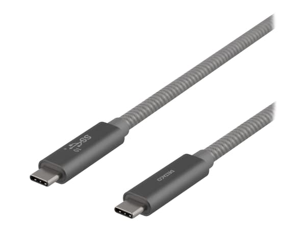 DELTACO USBC-1412M - USB-kabel - USB-C (hann) til USB-C (hann) - USB 3.1 Gen 2 - 5 A - 1 m - USB Power Delivery (5 A, 100 W) - romgrå