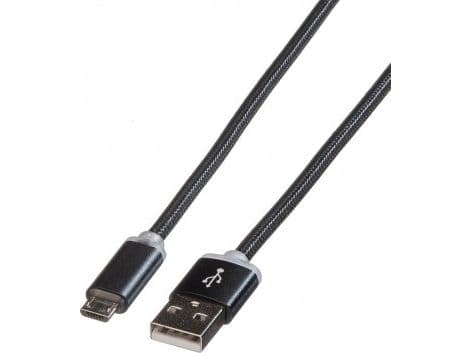 ROLINE 11.02.8318, 1 m, USB A, Micro-USB B, USB 2.0, Hane/Hane, Svart