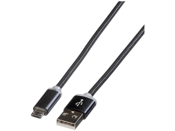 ROLINE 11.02.8318, 1 m, USB A, Micro-USB B, USB 2.0, Hane/Hane, Svart