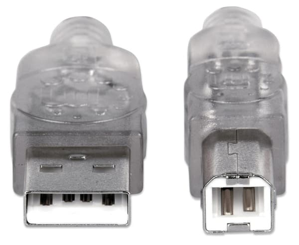 Manhattan 345408, 5 m, USB A, USB B, USB 2.0, Hane/Hane, Silver