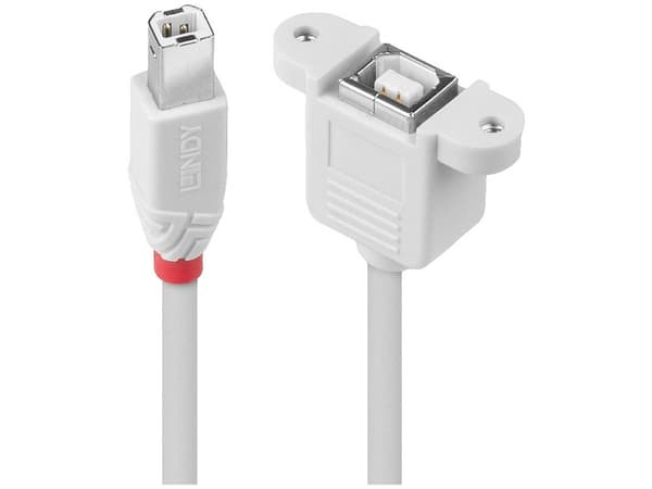 Lindy 31801, 1 m, USB B, USB B, USB 2.0, Hane/Hona, Grå