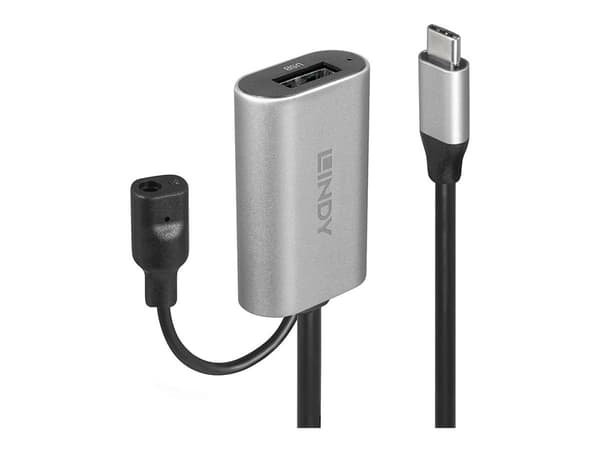 Lindy - USB-förlängningskabel - 24 pin USB-C (hane) till USB typ A, DC-jack 3,5 x 1,35 mm (hona) - USB 3.1 Gen 1 / Thunderbolt 3 - 5 m - aktiv, rund