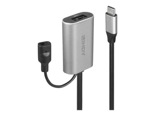 Lindy - USB-förlängningskabel - 24 pin USB-C (hane) till USB typ A, DC-jack 3,5 x 1,35 mm (hona) - USB 3.1 Gen 1 / Thunderbolt 3 - 5 m - aktiv, rund