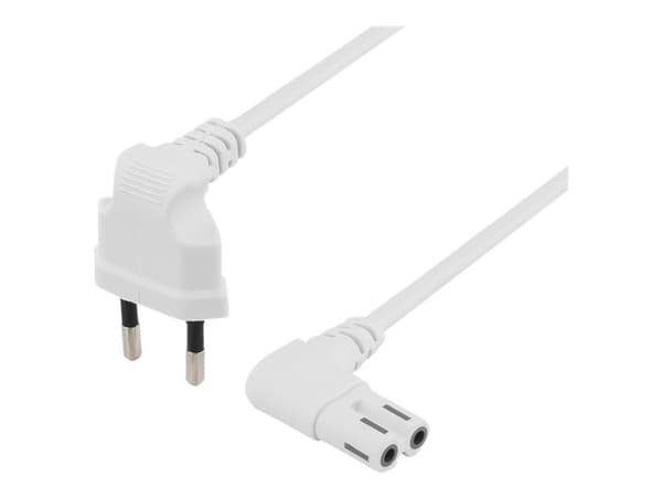 DELTACO - Strømkabel - Europlug (hann) vinklet til power IEC 60320 C7 vinklet - AC 250 V - 2.5 A - 2 m - hvit