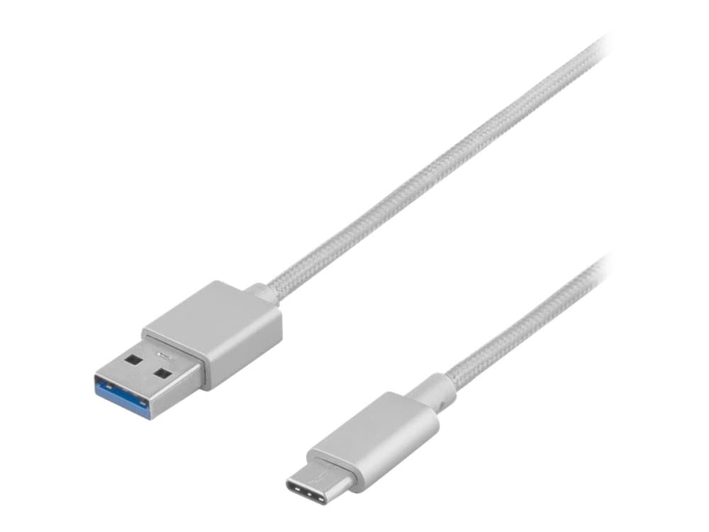 DELTACO Prime USBC-1257 - USB-kabel - USB-C (hane) till USB typ A (hane) - USB 3.1 Gen 1 - 1 m - silver
