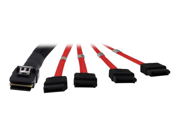 Inter-Tech - SATA/SAS-kabel - Serial ATA 150/300/600 - 4-vägs - 36 stifts 4i Mini MultiLane till SATA - 1 m - röd