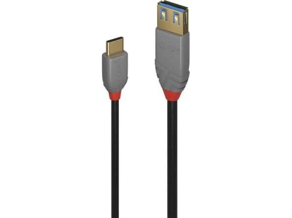 Lindy 36910, 0,5 m, USB C, USB A, 10 Gbit/s, Svart, Grå