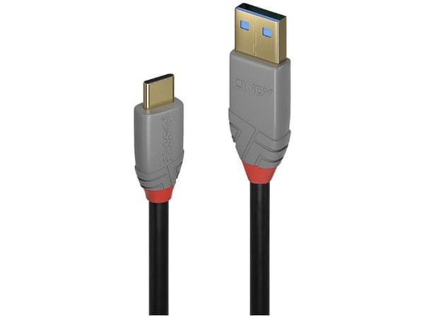 Lindy 36910, 0,5 m, USB C, USB A, 10 Gbit/s, Svart, Grå