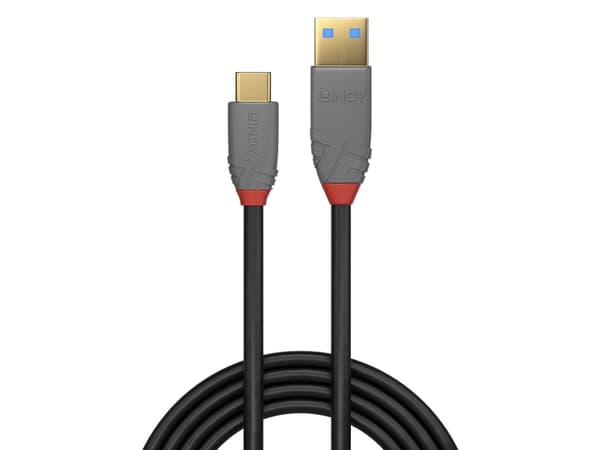 Lindy 36910, 0,5 m, USB C, USB A, 10 Gbit/s, Svart, Grå