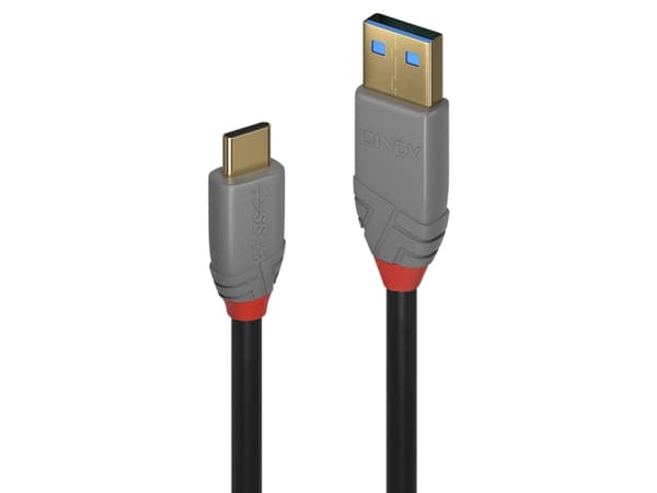 Lindy 36910, 0,5 m, USB C, USB A, 10 Gbit/s, Svart, Grå