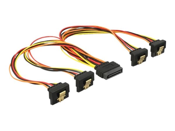 Delock - Strømsplitter - SATA-strøm (P) rett til SATA-strøm (R) vinklet - 3.3 / 5 / 12 V - 15 cm - låst - svart, gul, rød, oransje
