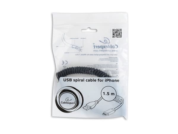 Cablexpert - Lightning-kabel - USB hane till Lightning hane - 1.5 m - skärmad - svart - formpressad, spiral