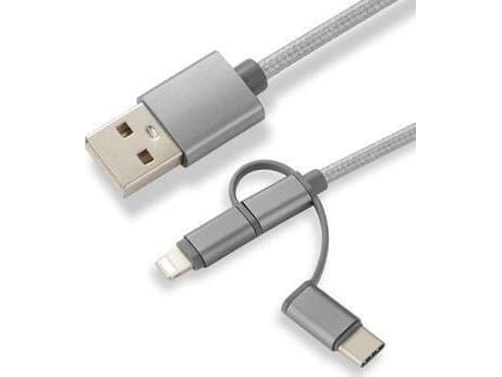 CoreParts - USB-kabel - USB (hann) til Lightning, Micro-USB Type B, 24 pin USB-C (hann) - 1 cm - grå