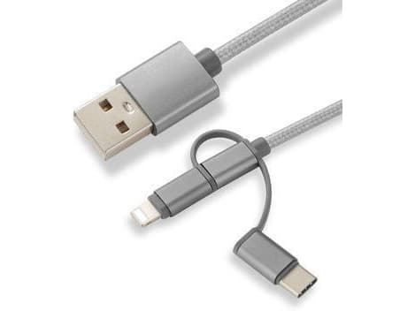 CoreParts - USB-kabel - USB (hann) til Lightning, Micro-USB Type B, 24 pin USB-C (hann) - 1 cm - grå