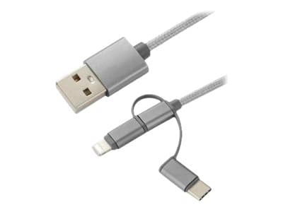 CoreParts - USB-kabel - USB (hane) till Lightning, Micro-USB Type B, 24 pin USB-C (hane) - 1 cm - grå