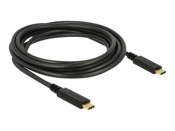 Delock - USB-kabel - 24 stift USB-C (han) till 24 stift USB-C (han) - USB 2.0 - 5 A - 3 m - sort
