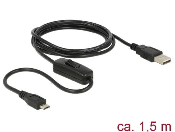 Delock - USB-kabel - Micro-USB type B (kun strøm) (hann) til USB (kun strøm) (hann) - 1.5 m - svart