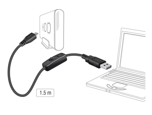Delock - USB-kabel - Micro-USB type B (kun strøm) (hann) til USB (kun strøm) (hann) - 1.5 m - svart