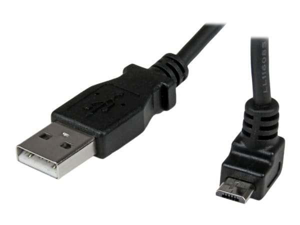 StarTech.com 1m Micro USB Cable Cord - A to Up Angle Micro B - Up Angled Micro USB Cable - 1x USB A (M), 1x USB Micro B (M) - Black (USBAUB1MU) - USB