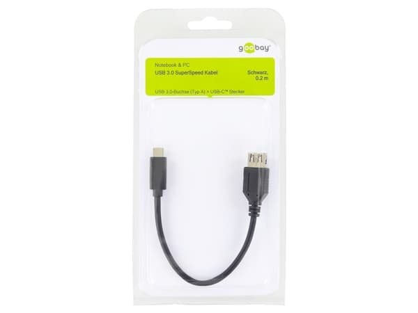 Goobay 56731, 0,2 m, USB A, USB C, USB 3.2 Gen 1 (3.1 Gen 1), uros/naaras, musta