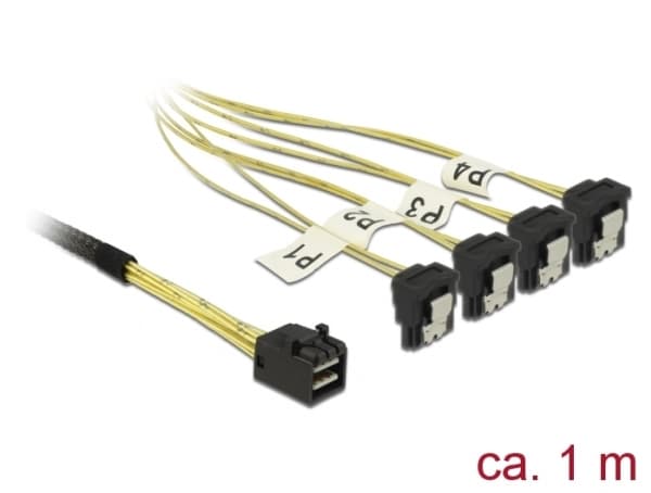 Delock - SATA/SAS-kabel - SAS 6Gbit/s - 4 x Mini SAS HD (SFF-8643) (P) til SATA (R) vinklet - 1 m