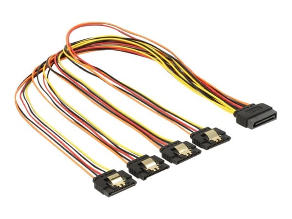 Delock - Förlängningskabel för ström - SATA-ström (hane) spärrad till SATA-ström (hona) metallklämma - 50 cm - svart, gul, röd, orange