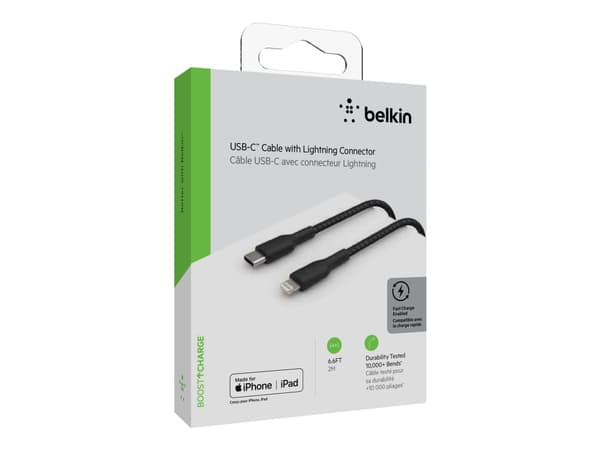 Belkin BoostCharge - Lightning-kabel - 24 pin USB-C hane till Lightning hane - 2 m - svart - USB-strömförsörjning (18W)
