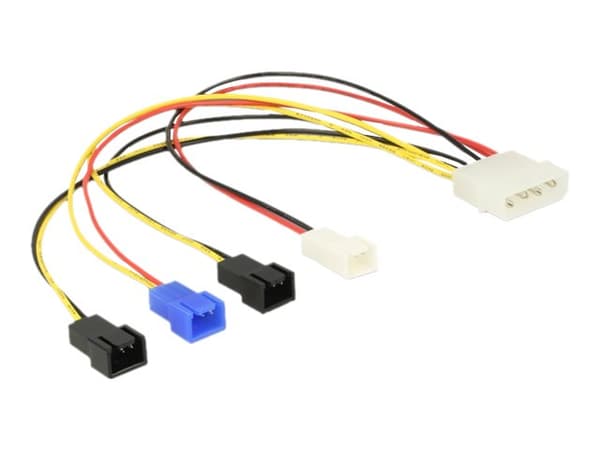 Delock Molex 4 pin > 4 x 2 pin fan (12 V / 7 V / 5 V) - Viftestrømkabel - 4-pin intern strøm (hann) til 2 pin Molex - 20 cm