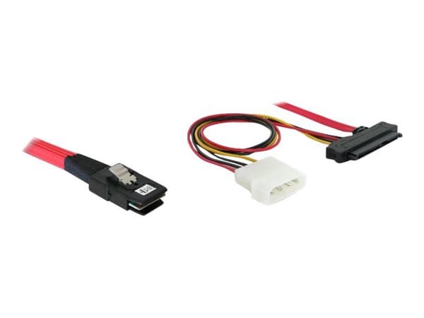 Delock - Intern SAS-kabel - 4-vägs - 36 stifts 4i Mini MultiLane (hane) till 4 pin intern effekt, 29-stifts intern SAS (SFF-8482) - 50 cm