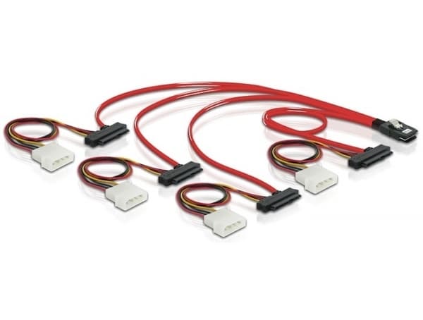 Delock - Intern SAS-kabel - 4-vägs - 36 stifts 4i Mini MultiLane (hane) till 4 pin intern effekt, 29-stifts intern SAS (SFF-8482) - 50 cm