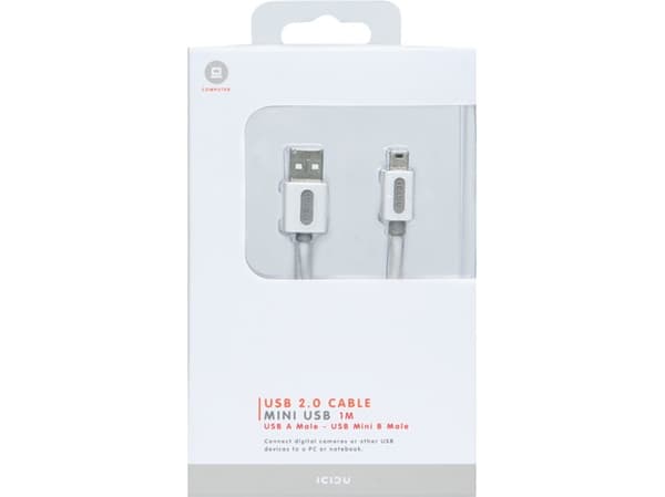 ICIDU USB 2.0 A-Bm Cable 1m White, 1 m, USB A, Mini-USB B, USB 2.0, Hankjønn/hankjønn, Hvit