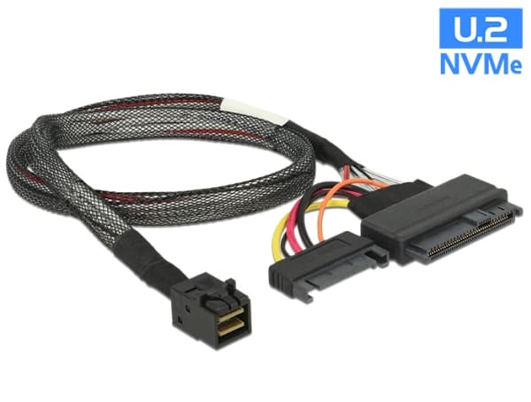 Delock - Intern SAS-kabel - SFF-8643 (hane) till SATA-ström, U.2 (SFF-8639) - 50 cm - svart - för P/N: 62696, 62703, 62704, 62710, 89458