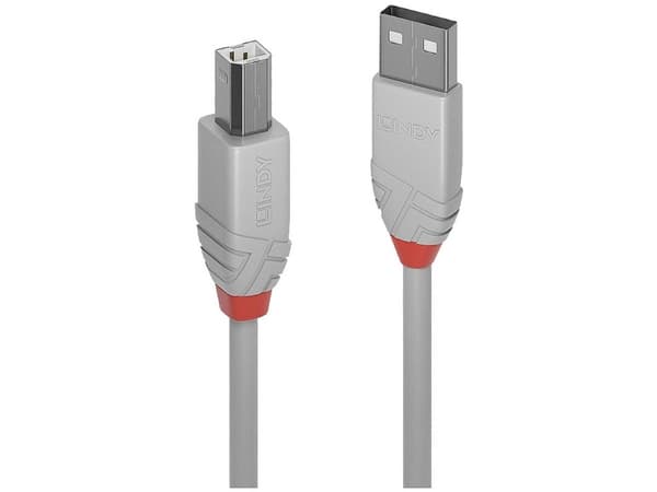 Lindy 36684, 3 m, USB A, USB B, USB 2.0, 0,48 Gbit/s, Grå