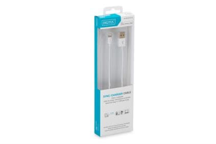 DIGITUS - Lightning-kabel - Lightning hane till USB hane - 1 m - dubbelt skärmad - vit - formpressad