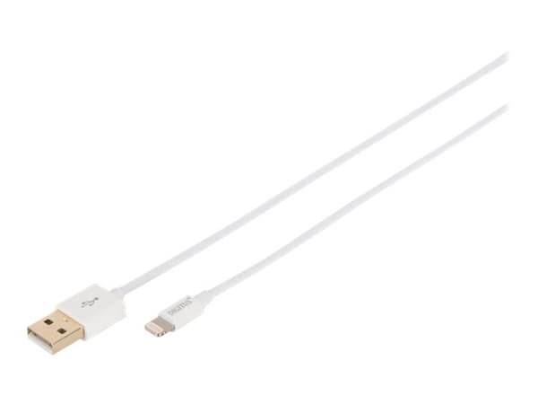 DIGITUS - Lightning-kabel - Lightning hane till USB hane - 1 m - dubbelt skärmad - vit - formpressad