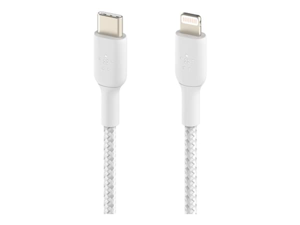 Belkin BoostCharge - Lightning-kabel - 24 pin USB-C hane till Lightning hane - 2 m - vit - USB-strömförsörjning (18W)